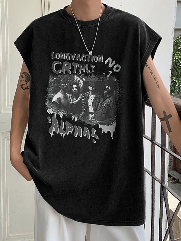 Men's Distressed Washed Print Tees-2