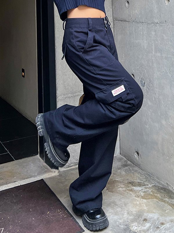 Fold Over Waist Y2K Straight Leg Pants-4