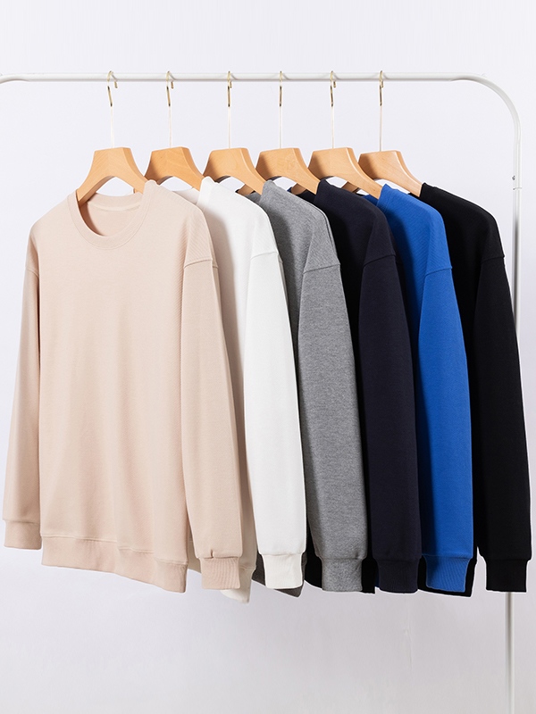 Men’s Solid Color Twill Crew Neck Oversized Hoodie-2