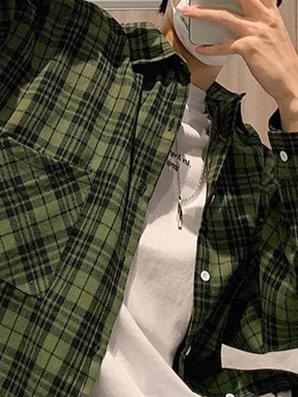 Men's Checkered Long Sleeve Button Down Shirts-4