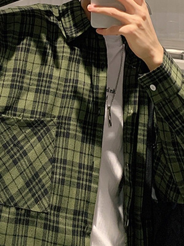 Men's Checkered Long Sleeve Button Down Shirts-2