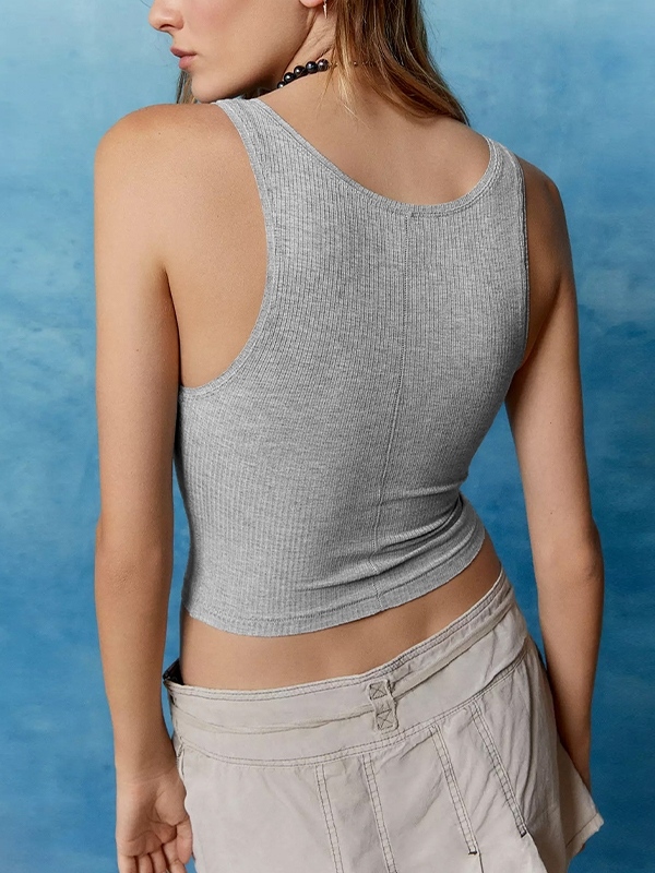 Solid U Neck Slim Tank Top-4